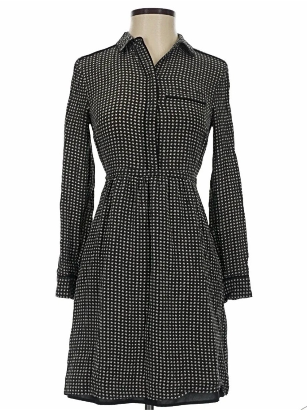 Madewell Black and White Printed Long Sleeve Shirt Dress